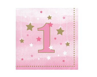 Pink 1st Birthday Cake Napkins