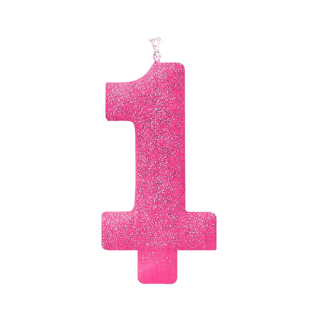 Pink Glitter Number 1 Candle - Etsy