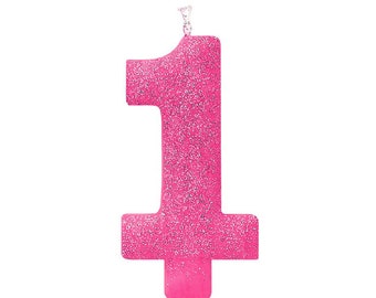 Pink Glitter Number 1 Candle