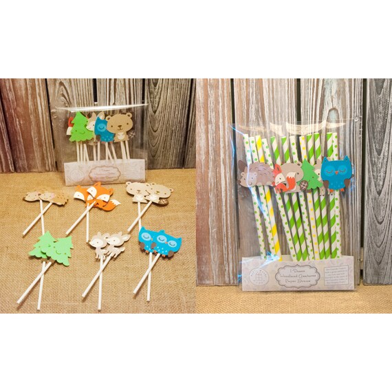 Woodland Creatures Party Decorations Cupcake Toppers Paper Etsy