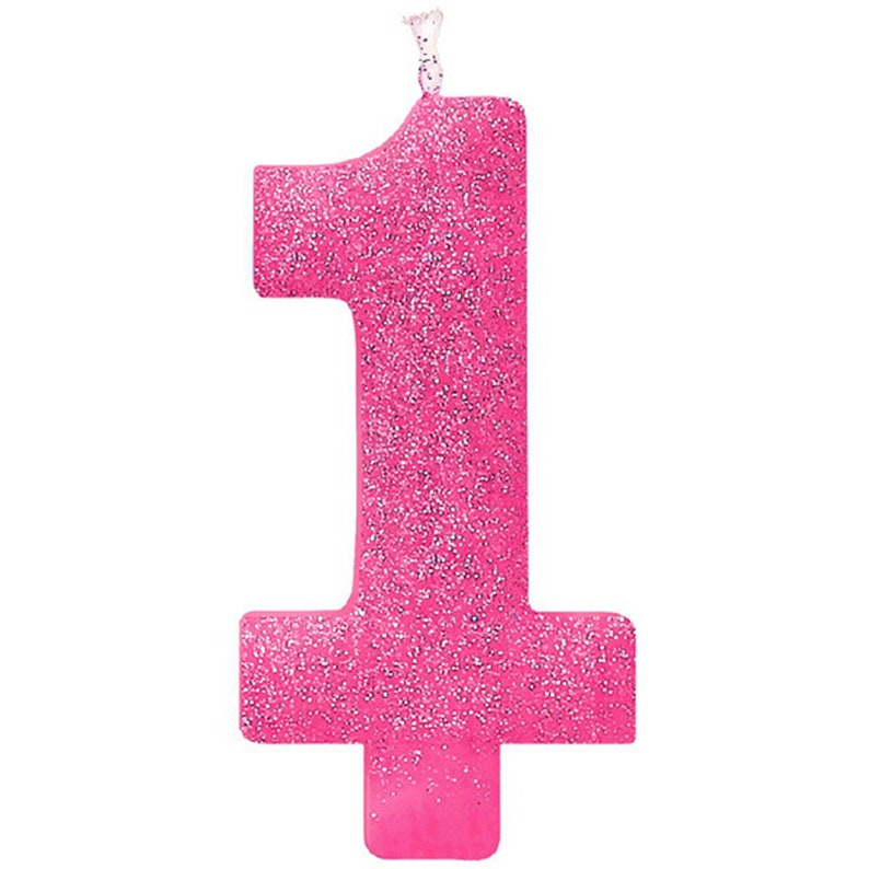 Pink Glitter Number 1 Candle | Etsy