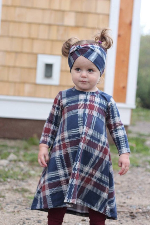 Baby and girls hi low fall plaid swing dress