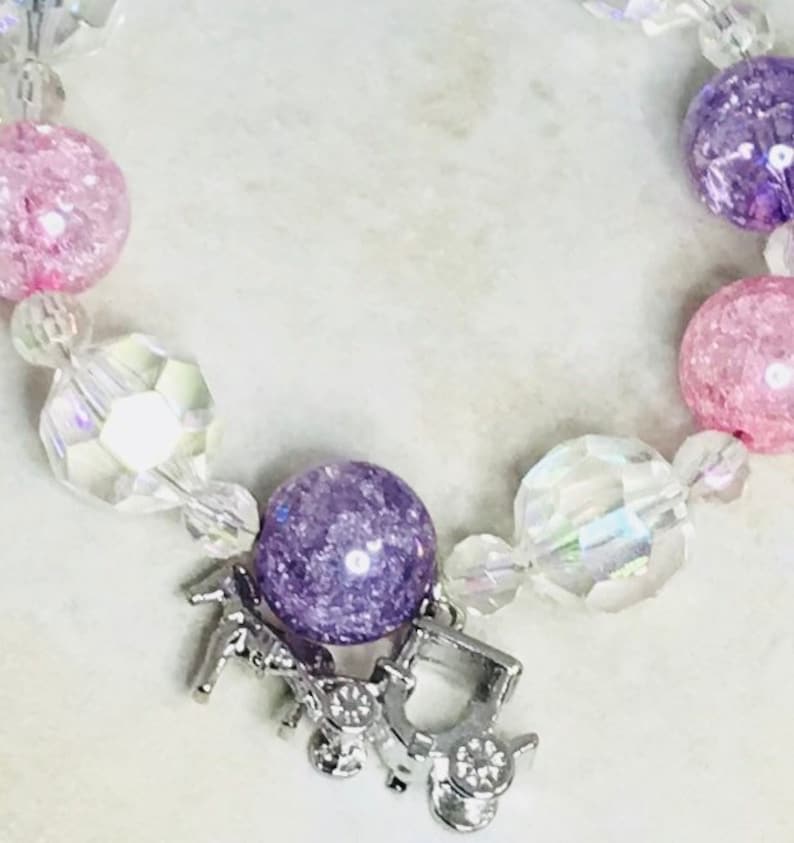 Princess Aurora Inspired Pink and Purple Beaded Bracelet-Carriage Charm Bracelet-Adjustable Length-Disney Bound Jewelry-Gift for Her
