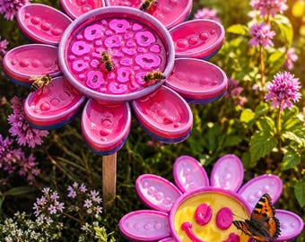 Archivo de impresión 3D: bebedero para insectos Happy Flower, decoración de jardín, estación para abejas | Archivos STL y 3MF - incluye licencia comercial mini