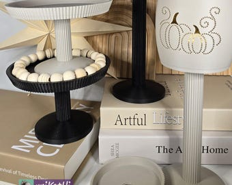 3D printing file, commercial license, STL, decorative pedestal grooves, 3D print decorative stands & smooth plates, presentation stands for lanterns and home