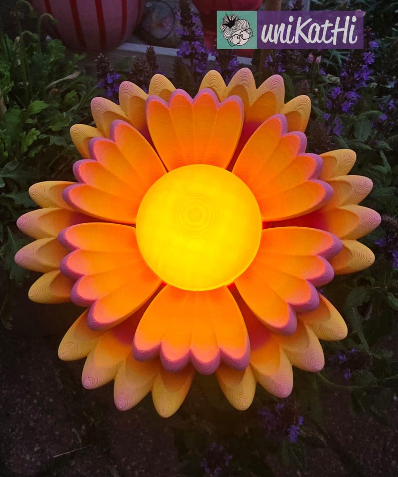 3D-utskriftsfil, 3D-blomma "GEBBI" STL-fil, trädgårdsdekoration för pool, balkong, LED-insats, exklusiv design, privat bruk inklusive mini-kommersiell licens bild 3