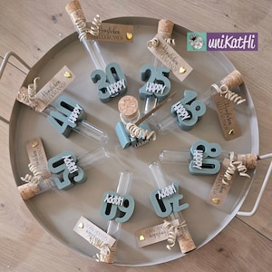 Arquivo de impressão 3D, licença comercial, ideia de presente de aniversário "Números Felizes", tubo de ensaio, 3mf, presente em dinheiro, embalagem de voucher, 18-80