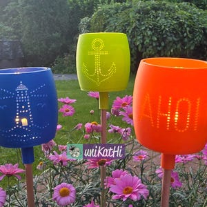Arquivo de impressão 3D, pacote com 3, licença privada, motivo de lanterna "Âncora, Farol, AHOI" 2 em 1, 3mf, estaca de jardim, decoração de verão, festa no jardim