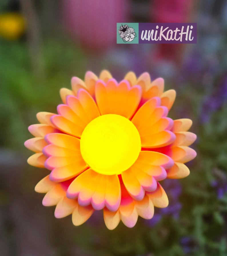 3D-utskriftsfil, 3D-blomma "GEBBI" STL-fil, trädgårdsdekoration för pool, balkong, LED-insats, exklusiv design, privat bruk inklusive mini-kommersiell licens bild 1
