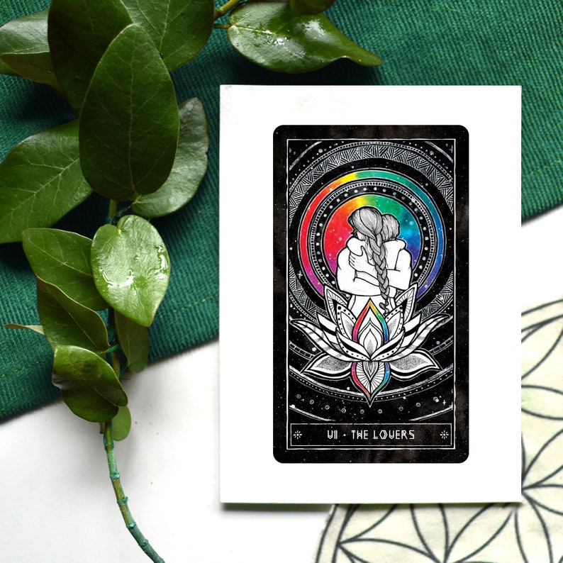 A4 The Lovers Tarot Card Original Lotus Wall Art Print