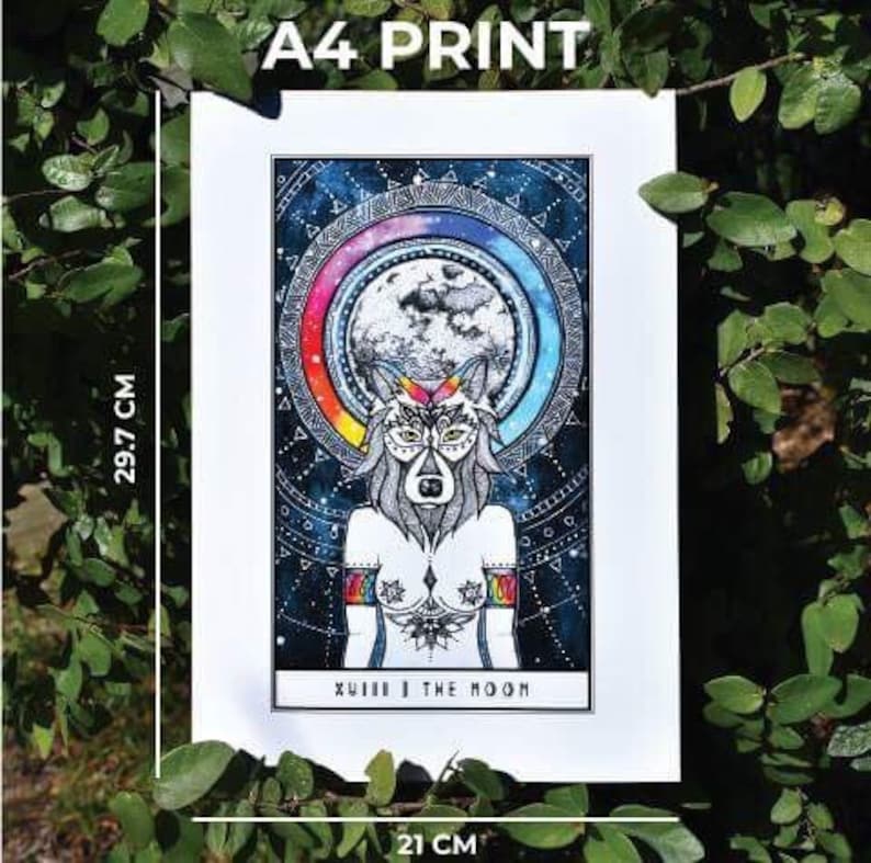 A4 The Lovers Tarot Card Original Lotus Wall Art Print