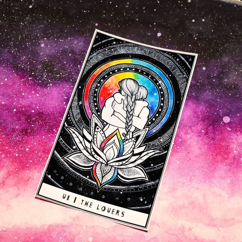 A4 The Lovers Tarot Card Original Lotus Wall Art Print