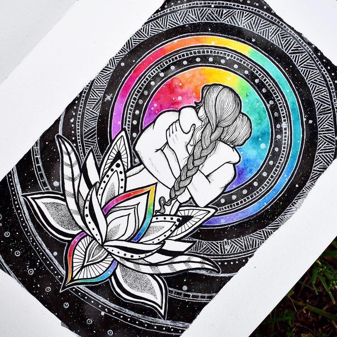 A4 The Lovers Tarot Card Original Lotus Wall Art Print