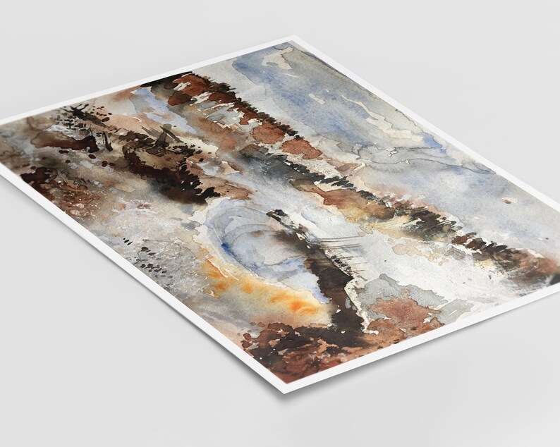 Small Watercolour Print Icelandic Landscape Painting Gouache Art Home Decor Watercolour Art Landscape Painting Abstract Landscape Print Blue