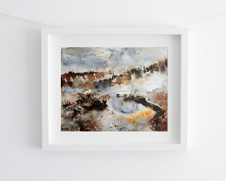 Small Watercolour Print Icelandic Landscape Painting Gouache Art Home Decor Watercolour Art Landscape Painting Abstract Landscape Print Blue