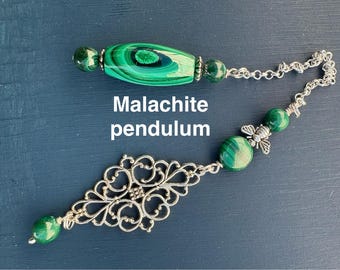 Malachite pendulum  filigree charm