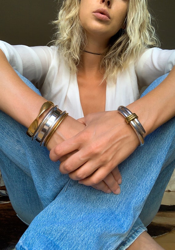 Vintage .925 Silver Modernist Cuff Bracelets