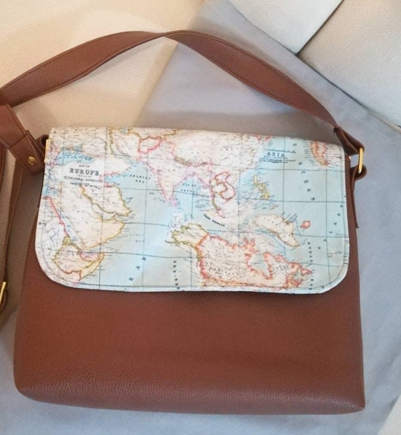 Digital Printed Fabric Messenger Bag World Map Messenger Etsy