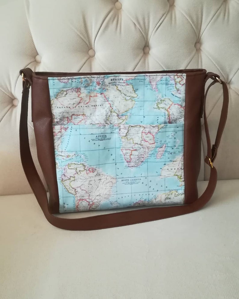 Digital Printed Fabric Messenger Bag World Map Messenger Etsy