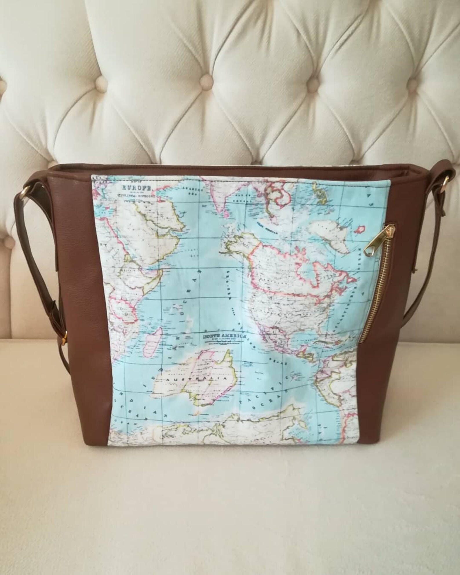 Digital Printed Fabric Messenger Bag World Map Messenger Etsy