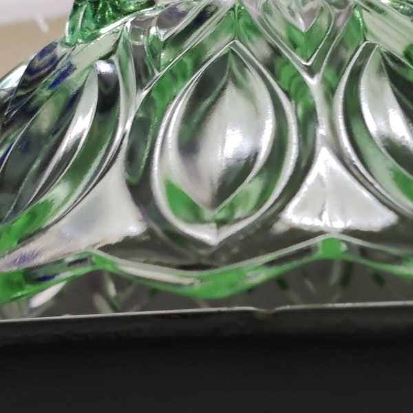 Uranium glass bowl with three green feet