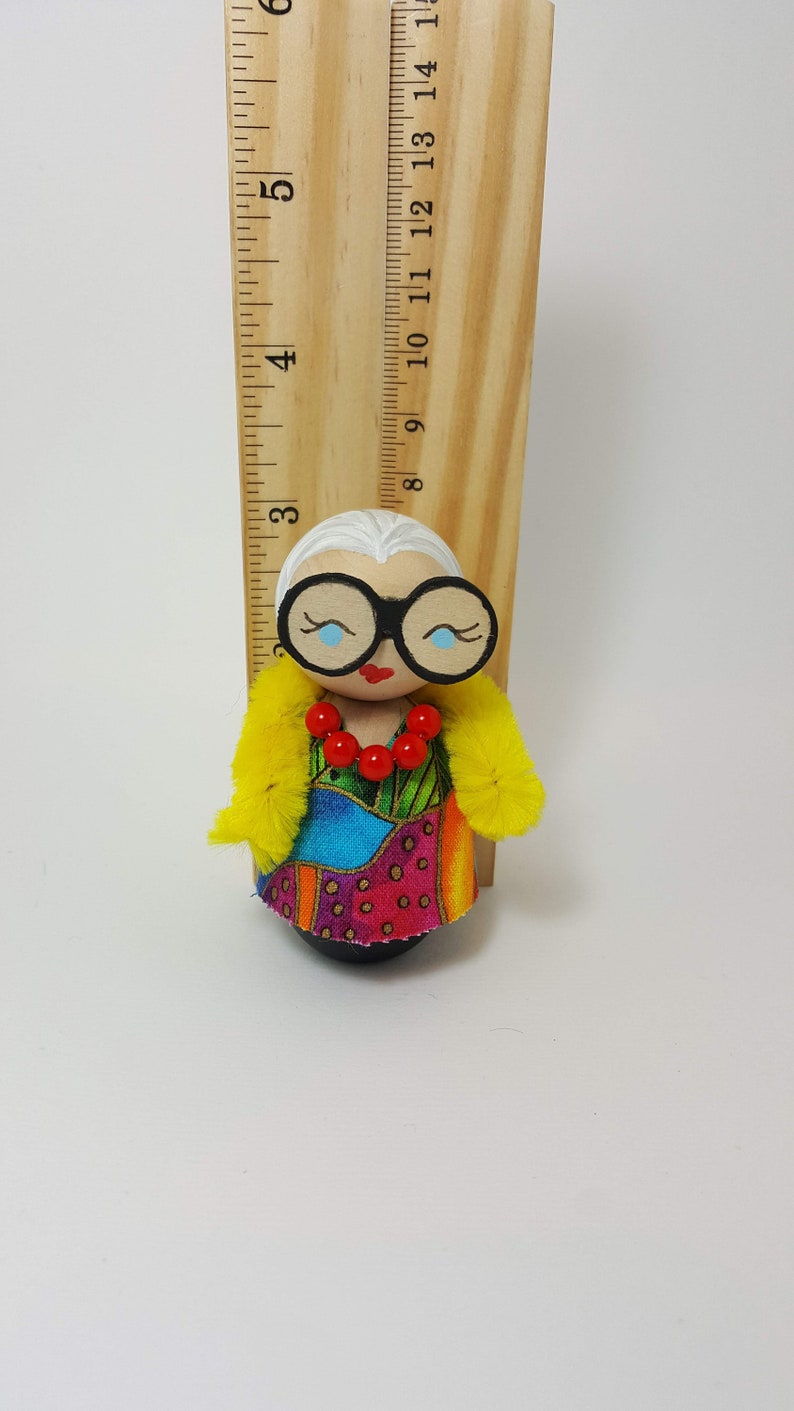 Iris Apfel Handmade Painted Wooden Figure Peg Doll Fashion Etsy