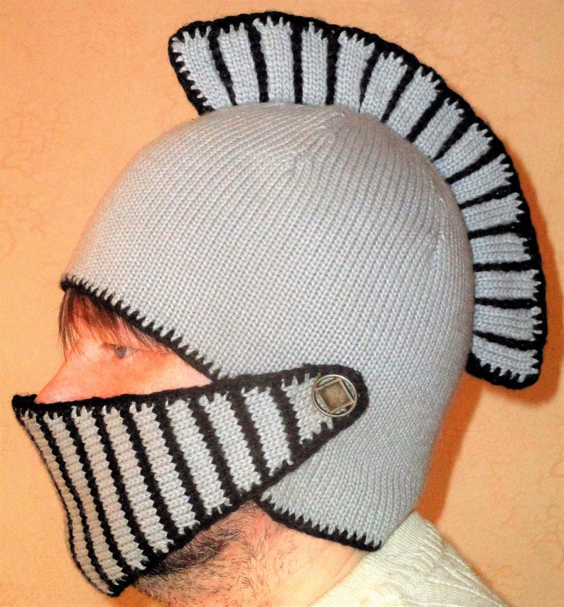 Knitted helmet of the knight Men hat Knitted knight helmet Etsy