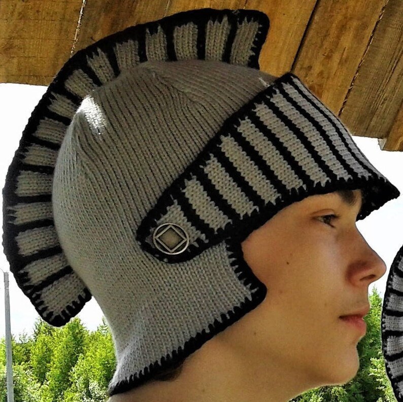 Knitted helmet of the knight Men hat Gift for men Etsy