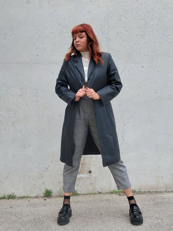 90s LONG LEATHER TRENCH, Vintage Women's Original