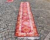 aztec rug, vintage herki rug, 2.6 x 12.5 ft. free shippig vintage bohemian rug, hallway runner rug, runner rug, decorative boho rug, MB2237