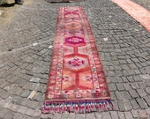 vintage aztec rug, runner rug, anatolian runner rug, free shipping 2.7 x 12.7 ft. boho runner rug, oushak rug, herki rug, area rug, MB2264