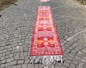 vintage aztec runner rug, herki runner rug, boho runner rug, 2.6 x 13.5 ft. free shipping, runner rug, turkish runner rug, wool rug, MB2234