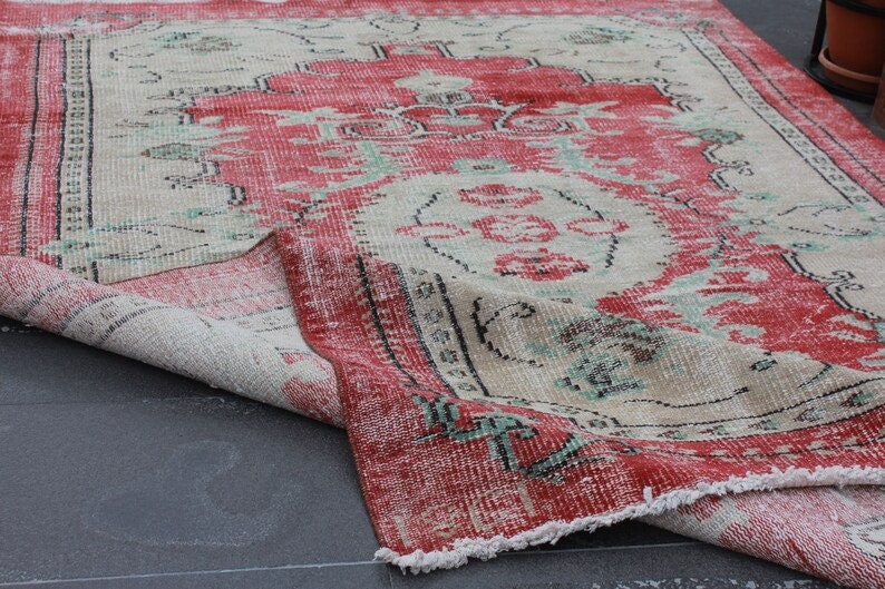 Turkish rug, Vintage area rug, Livingroom rug, Organic wool rug, Oriental rug, Home decor, Boho decor, Handmade rug, 5.2 x 8.3 ft MB9119 image 6