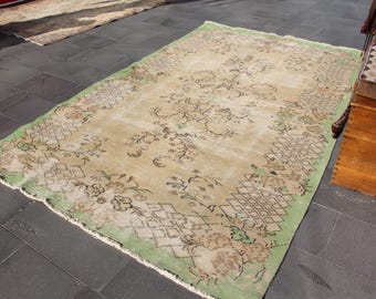 Bedroom rug, Vintage rug, Turkish rug, Oushak rug, Organic Wool rug, Bohemian decor rug, Handknotted rug, Oriental rug 5.6 x 9.5 ft MBZ4578