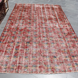 Turkish area rug, Vintage rug, Red floral rug, 5.7 X 10.2 Ft Kitchen rug, Wool rug , Boho decor, Bohemian area rug, Rustic decor, MBZ0885