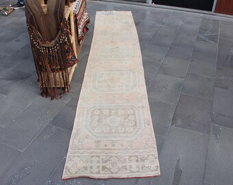 Turkish rug, Oushak runner rug, Handmade rug, Vintage rug, Bohemian rug, Hallway herki rug, Natural rug,  Boho decor,  2 x 11.2 ft MBZ4731