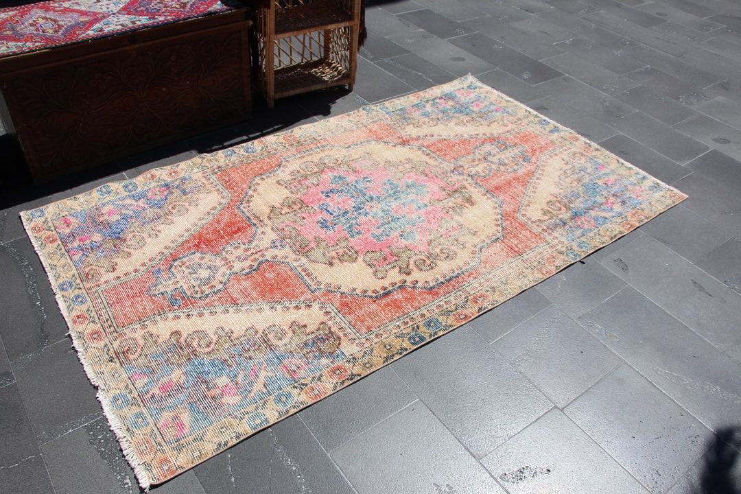 Vintage Red Area Rug, Rustic Kitchen Decor, Turkish Handmade Rug ...