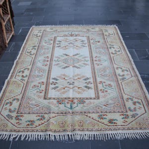 Oushak-tapijt, Turks tapijt, vintage tapijt, bloementapijt 5,3 x 8,3 ft natuurlijk wollen tapijt, vloerkleed, boho-tapijt, boho-tapijt, keukentapijt MBZ3381