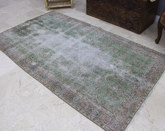 Green rug, Area rug, Turkish vintage rug, Oriental rug, Bohemian rug, Rustic kitchen decor, Bedroom rug, Handmade rug,  3.9 x 7 Ft  MB10340
