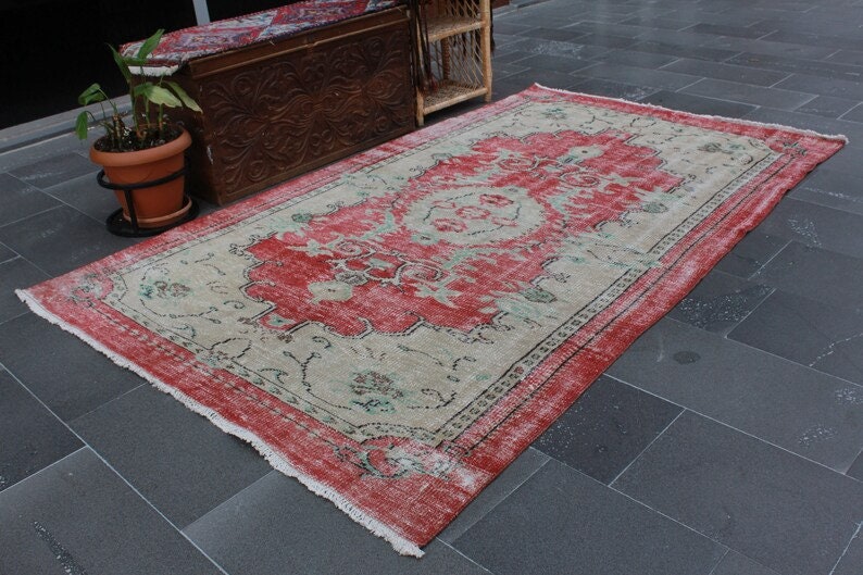 Turkish rug, Vintage area rug, Livingroom rug, Organic wool rug, Oriental rug, Home decor, Boho decor, Handmade rug, 5.2 x 8.3 ft MB9119 image 1