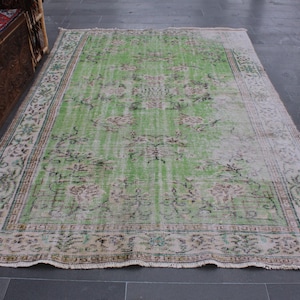 Turkish Green Rug, Vintage Rug 6.0 x 9.9 ft Free Shipping Large Area Rug, Wool Rug , Boho Decor Rug , Oushak Rug , Floor Rug , Rugs MB9413