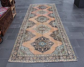 Turkish rug, Vintage rug, Runner rug, Hallway rug, Handmade rug, Boho decor, Home decor, Kitchen rug, Entryway rug, 4.6 x 12.1 ft MBZ3691