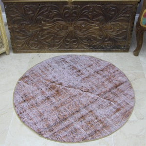 Vintage türkischer Teppich, Handgefertigter runder Teppich, Kleinteppich, Orientteppich, Oushak Teppich, Kreisteppich, Fußmatte, Boho Teppich, 70 x 70 cm MB9923