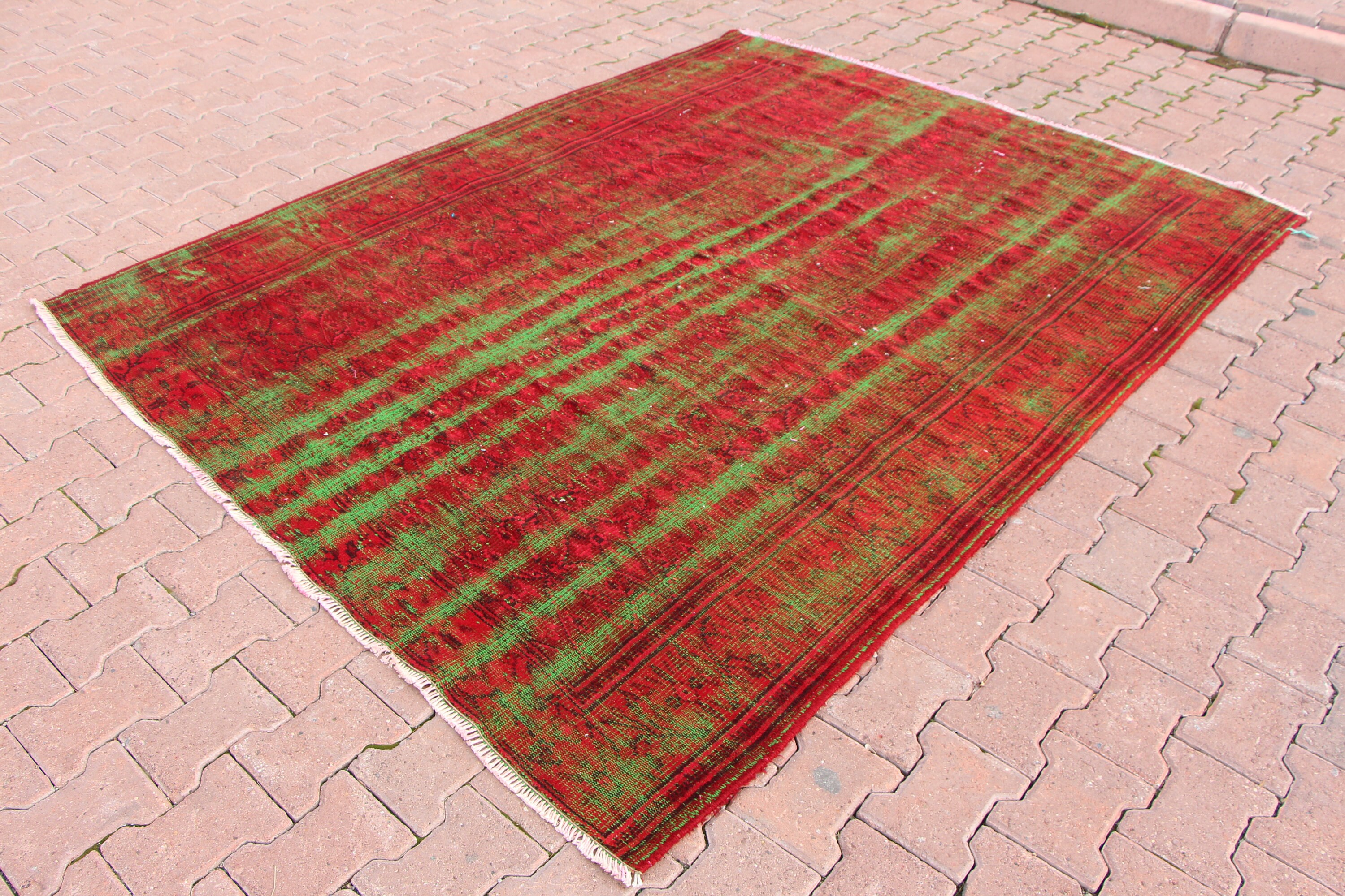 Vintage Red Area Rug Rustic Kitchen Decor Turkish Handmade Etsy