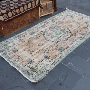 Turkish rug, Vintage handmade rug, Bohemian rug, Oushak rug, Home decor, Diningroom rug, Boho decor, Area rug, Rug 3.7 x 7.7 ft. MB15146