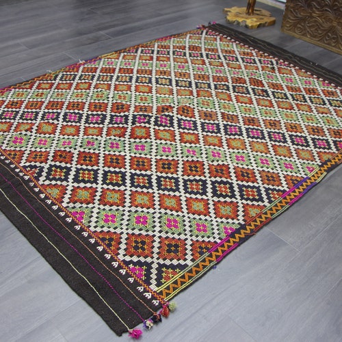 Turkish kilim rug, Vintage oriental kilim rug, Kilim area rug, Rustic kitchen decor, Home decor, Bohemian kilim rug, shops 6 x 8.4 Ft MB12865