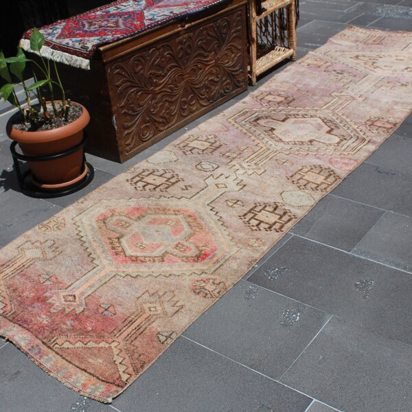 Turkish rug, Vintage runner rug, Hallway rug, Wool rug, Herki rug, Boho decor, Corridor rug, Stairway rug, Home decor, 2.7 x 10.8 ft MBZ2871
