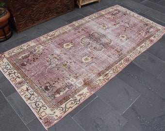Vintage rug runner, Floral turkish rug, Corridor rug, Hallway rug, Home decor, Bohemian rug, Wool rug, Aztec rug, Rug, 3.3 x 7.1 Ft MB14016