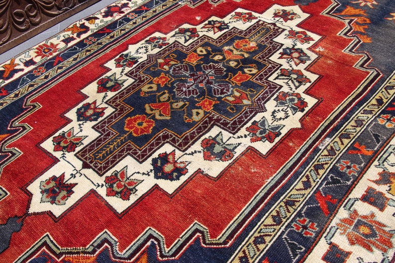 Turkish Kilim Rug Small Area Rug Red Doormat Rug 4.9 X 6 Etsy