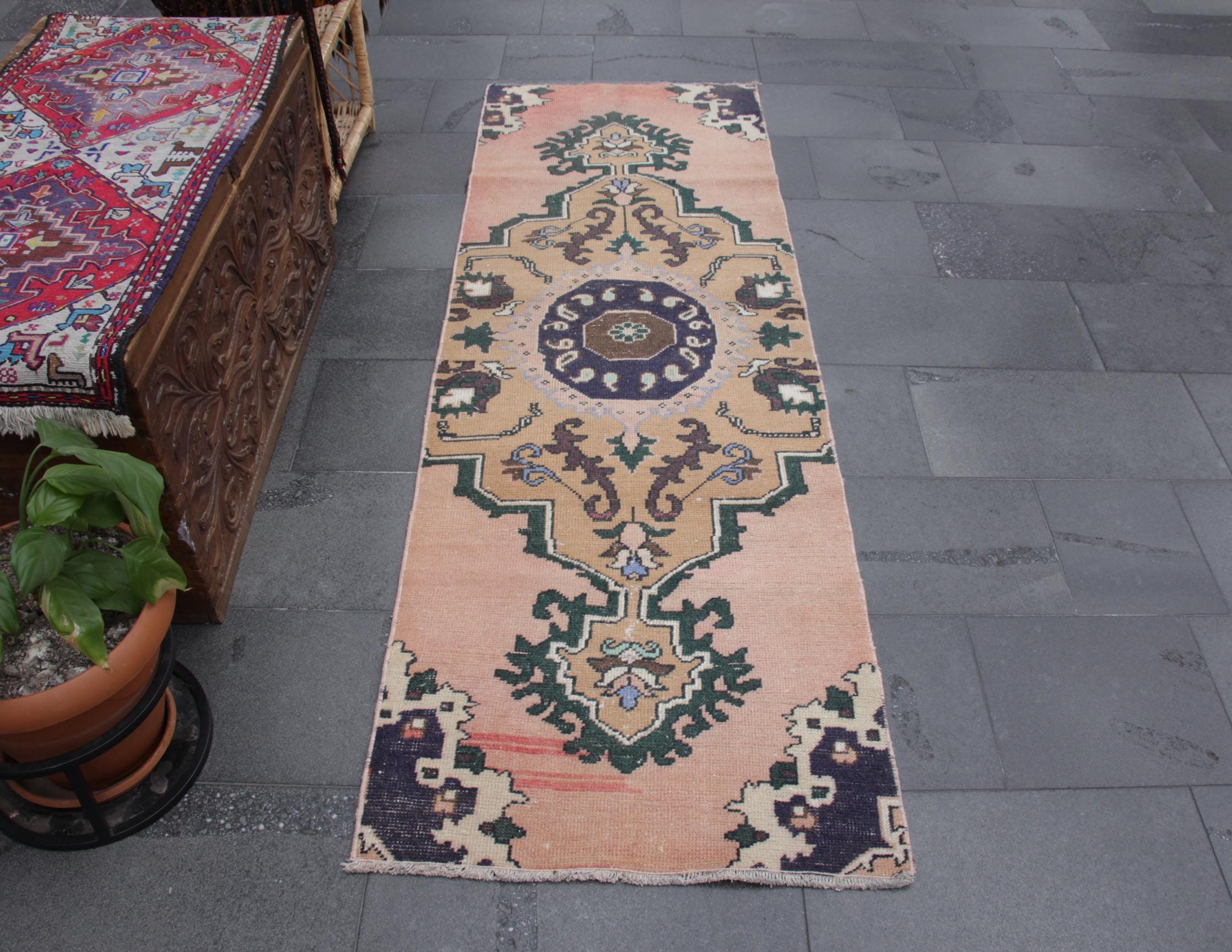 トルコ製ラグランナー、ヴィンテージハンドメイドラグ、廊下敷きラグ